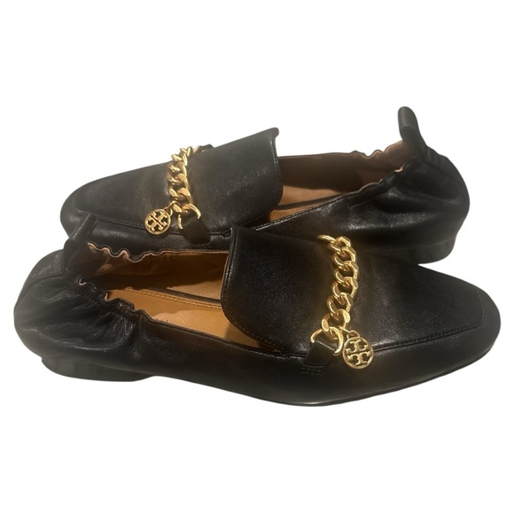 Tory Burch Black and Gold Slip-On Loafers - Picture 6 of 9
